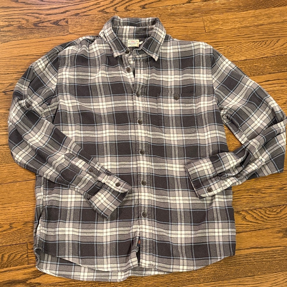 Faherty Men's Plaid Shirt - Gray, blue, white, button down, L